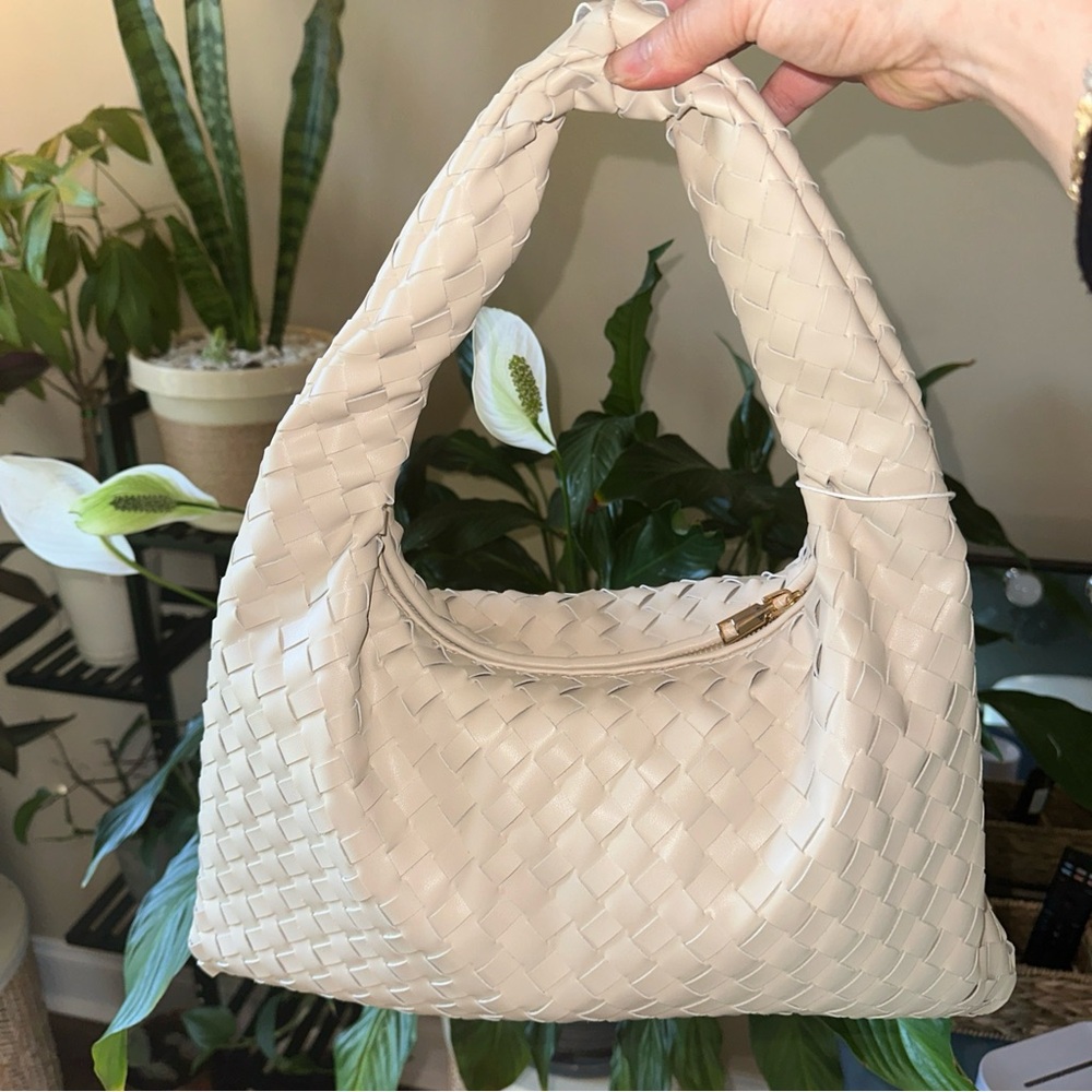 Beautiful Cream Woven Handbag Vegan Leather NWT